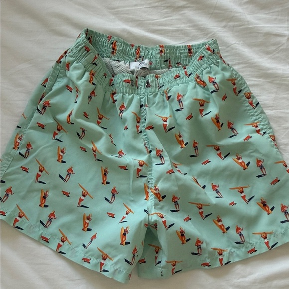 Zara Mint Green Swim Shorts with Surfer Print Men size M - Picture 1 of 8